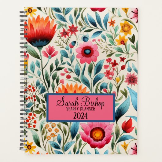 Aquarellfarben Rosa Blumenwalzplaner Hardcover Planer (Vorderseite)