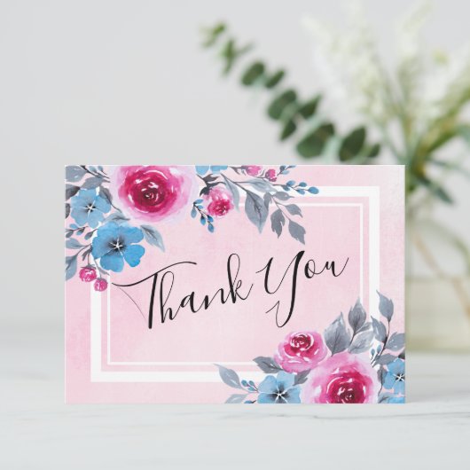 Aquarellfarben Rosa Blumenzehen Danke Karte (Stehend Vorderseite)