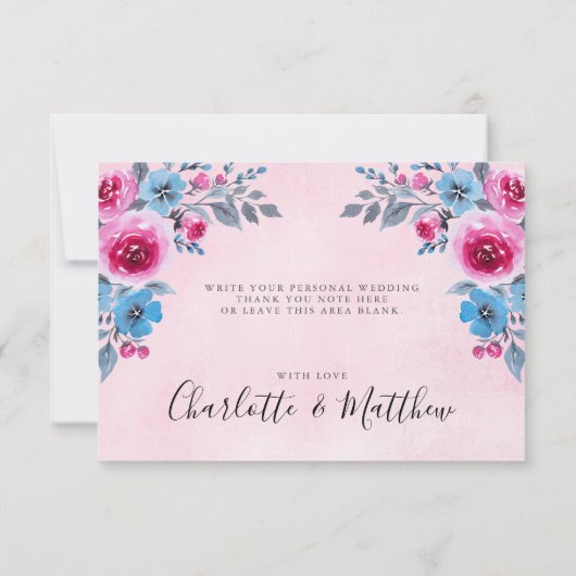 Aquarellfarben Rosa Blumenzehen Danke Karte (Rückseite)