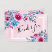 Aquarellfarben Rosa Blumenzehen Danke Karte (Vorne/Hinten)
