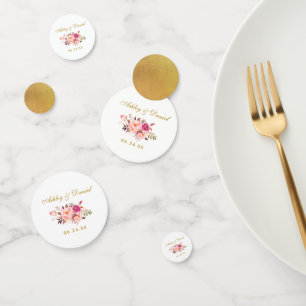 Aquarellfarben Rosa Blumenzehen Gold Konfetti