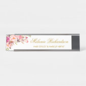 Aquarellfarben Rosa Blush Bloral Gold Namensplatte Schreibtischnamensplakette (Vorderseite )
