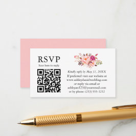 Aquarellfarben Rosa Blush Bloral Wedding QR UAWG Begleitkarte