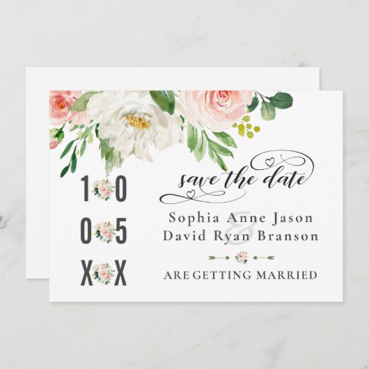 Aquarellfarben Rosa Blush Blume Hochzeitsschrift Save The Date (Vorne/Hinten)