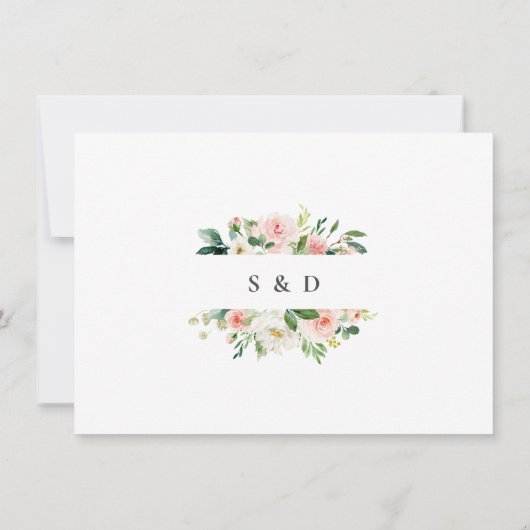 Aquarellfarben Rosa Blush Blume Hochzeitsschrift Save The Date (Rückseite)