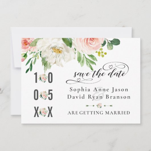 Aquarellfarben Rosa Blush Blume Hochzeitsschrift Save The Date (Vorderseite)