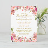 Aquarellfarben Rosa Blush Brautparty Gold Einladung (Stehend Vorderseite)