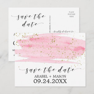 Aquarellfarben Rosa Blush & Gold Hochzeit Das Datu Ankündigungspostkarte