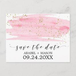 Aquarellfarben Rosa Blush & Gold Hochzeit Das Datu Ankündigungspostkarte