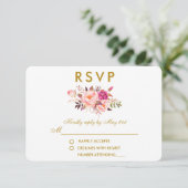 Aquarellfarben Rosa Blush Gold Hochzeit RSVP (Stehend Vorderseite)