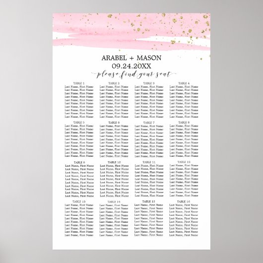 Aquarellfarben Rosa Blush & Gold Hochzeitskarte Poster (Vorne)