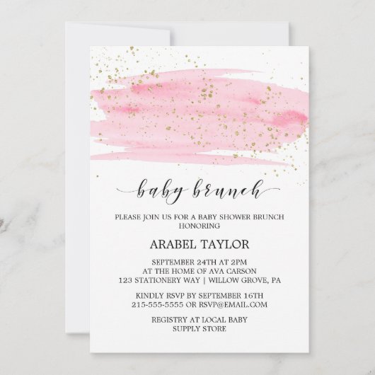 Aquarellfarben Rosa Blush & Gold Sparkeln Brunch Einladung (Vorderseite)