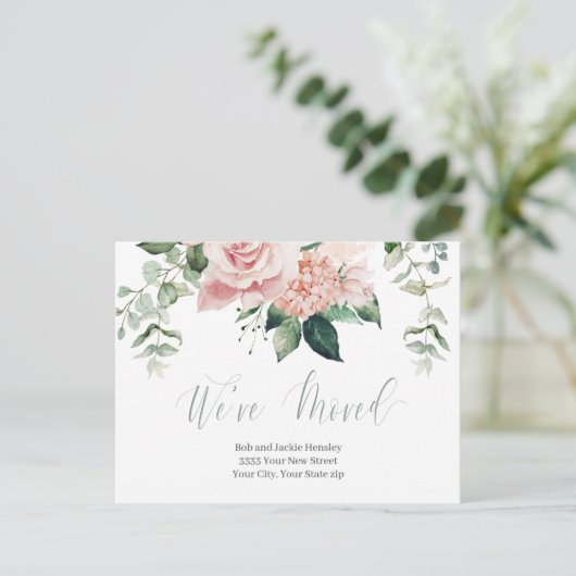 Aquarellfarben Rosa Blüte Wir haben die Ankündigun Postkarte (Stehend Vorderseite)