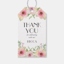 Aquarellfarben Rosa Blüten Danke, dass du Tags geg Geschenkanhänger