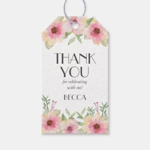 Aquarellfarben Rosa Blüten Danke, dass du Tags geg Geschenkanhänger