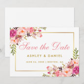 Aquarellfarben Rosa Blütenblau Blütengold Save the Date (Vorne/Hinten)