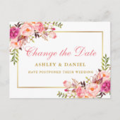 Aquarellfarben Rosa Blütengolden ändern das Datum Postkarte (Vorderseite)