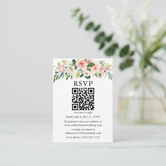 Aquarellfarben Rosa Blütenhochzeit QR UAWG Begleitkarte (Stehend Vorderseite)