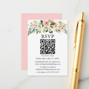 Aquarellfarben Rosa Blütenhochzeit QR UAWG Begleitkarte