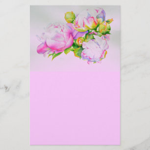 Aquarellfarben Rosa Blütenpinkerbäume Weiße Blüten Briefpapier