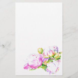 Aquarellfarben Rosa Blütenpinkerbäume Weiße Blüten Briefpapier