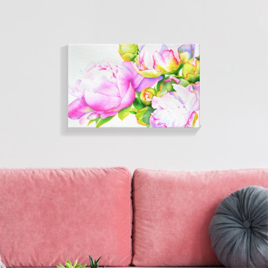 Aquarellfarben Rosa Blütenpinkerbäume Weiße Blüten Leinwanddruck (Insitu (Wohnzimmer))