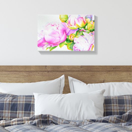 Aquarellfarben Rosa Blütenpinkerbäume Weiße Blüten Leinwanddruck (Insitu (Schlafzimmer))