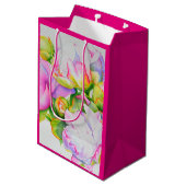 Aquarellfarben Rosa Blütenpinkerbäume Weiße Blüten Mittlere Geschenktüte (Rückseite Schrägansicht)