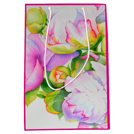 Aquarellfarben Rosa Blütenpinkerbäume Weiße Blüten Mittlere Geschenktüte (Vorderseite)