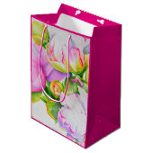 Aquarellfarben Rosa Blütenpinkerbäume Weiße Blüten Mittlere Geschenktüte (Vorderseite Schrägansicht)