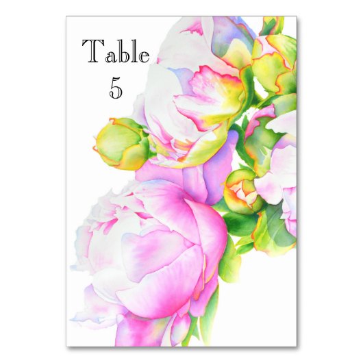 Aquarellfarben Rosa Blütenpinkerbäume Weiße Blüten Tischnummer (Vorderseite)