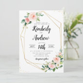 Aquarellfarben Rosa Blütenrot geometrische Hochzei Einladung (Stehend Vorderseite)