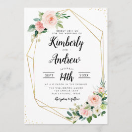 Aquarellfarben Rosa Blütenrot geometrische Hochzei Einladung