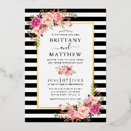 Aquarellfarben Rosa Blütenstreifen Hochzeit Gold Folieneinladung