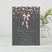 Aquarellfarben Rosa Bow Dots Rose Gold Baby Dusche Einladung (Stehend Vorderseite)