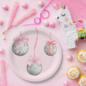 Aquarellfarben Rosa Bow Ribbon Silver Diskothek Ba Pappteller (Party)