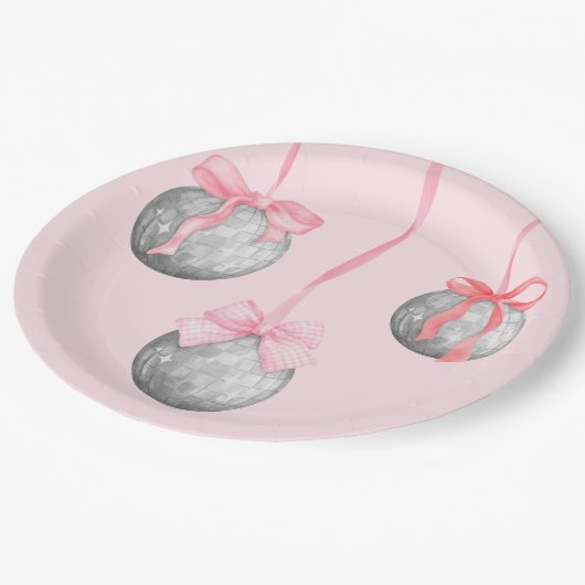 Aquarellfarben Rosa Bow Ribbon Silver Diskothek Ba Pappteller (Schrägansicht)