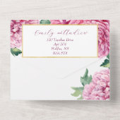 Aquarellfarben Rosa Chrysanthemum mit Gold All In One Einladung (Rückseite)