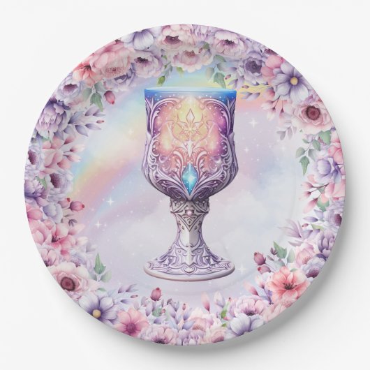 Aquarellfarben Rosa Einhorn und Fairy Magic Glass Pappteller (Vorderseite)