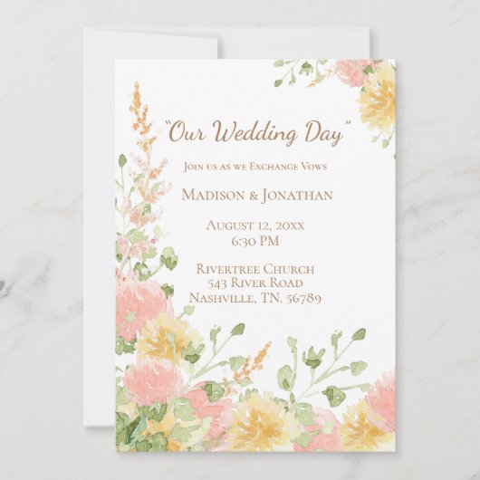 Aquarellfarben Rosa Elegantes Chic Brown Script Einladung (Vorderseite)