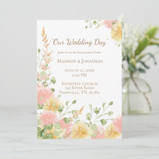 Aquarellfarben Rosa Elegantes Chic Brown Script Einladung (Stehend Vorderseite)