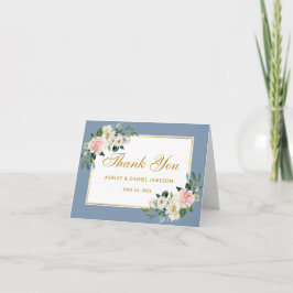 Aquarellfarben Rosa Floral Gold Dusty Blue Wedding Dankeskarte