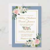 Aquarellfarben Rosa Floral Gold Dusty Blue Wedding Einladung (Vorderseite)