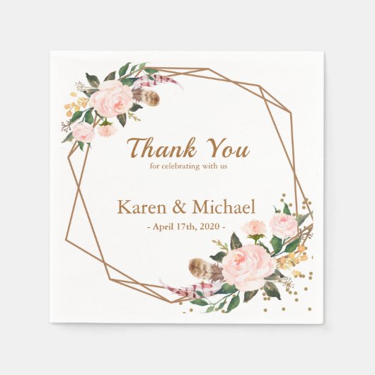 Aquarellfarben Rosa & Gold Boho Chic Blumenzehen Serviette (Vorderseite)