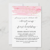 Aquarellfarben, Rosa & Gold Christening & 1. Gebur Einladung (Vorderseite)