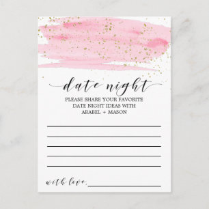 Aquarellfarben Rosa & Gold Date Night Idea Karte