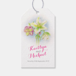 Aquarellfarben, rosa, grüne Hellebohrer - Hochzeit Geschenkanhänger