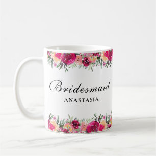 Aquarellfarben Rosa Hochzeit Brautjungfrau Kaffeetasse