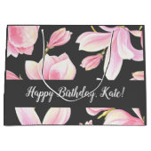 Aquarellfarben Rosa Magnolia Schwarzes Muster Große Geschenktüte (Vorderseite)