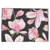 Aquarellfarben Rosa Magnolia Schwarzes Muster Große Geschenktüte (Rückseite)